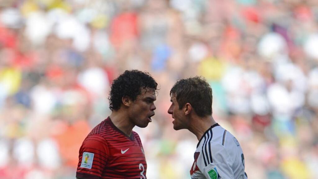 Pepe and Thomas Muller: not strictly a head-butt but not strictly not a head-butt either.