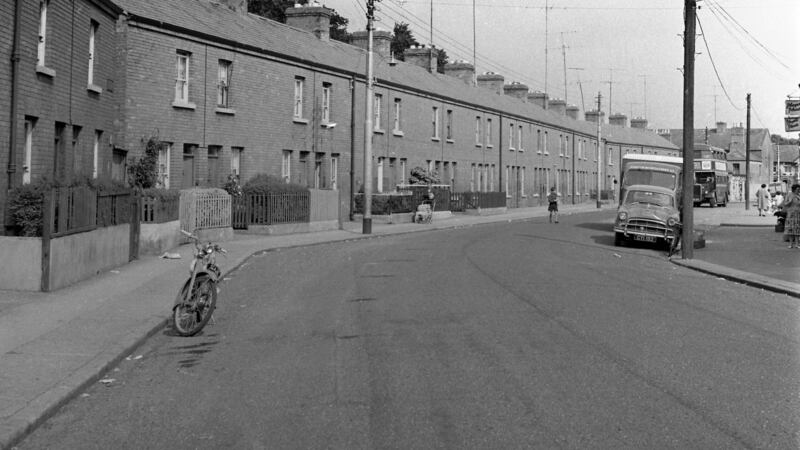 Ring Terrace in Dublin’s Inchicore, in a photo taken around 1960. Like most parts of Dublin, the skyline was crowded with TV aerials aimed at Northern Ireland or, later, Wales. Photograph: Dublin City Library and Archives
