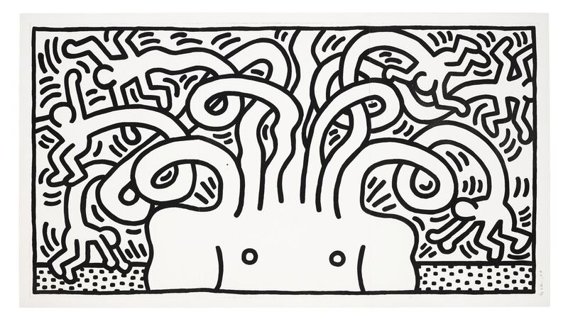 Keith Haring, Medusa Head, 1986, Aquatint signed and dated in pencil and numbered 12/24, published by Niels Borch Jensen Editions, Copenhagen, 137.8x248.3cm, €219,500.