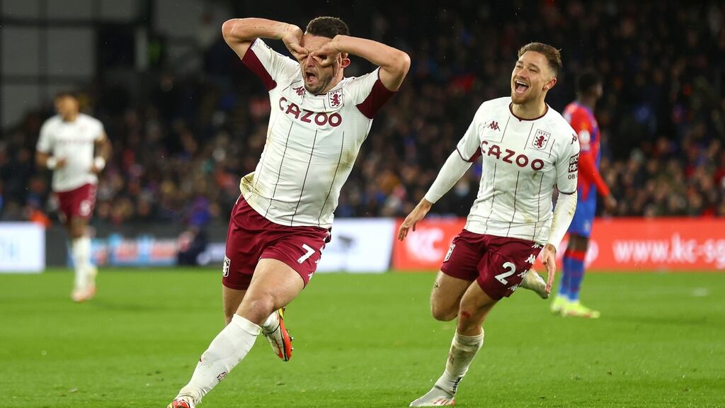 John McGinn of Aston Villa celebrates after scoring his side’s second goal during the Premier League win over Crystal Palace. Photo: Clive Rose/Getty Images