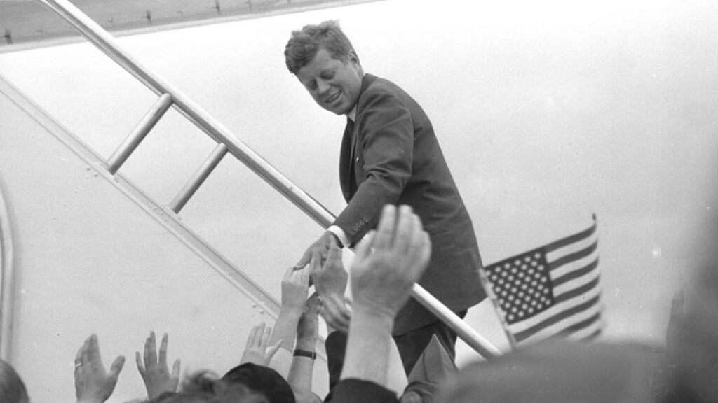 ‘Some locals could recall at the time the horror of the departure by liner from Queenstown, now Cobh. All were familiar with tear-stained departures from Shannon, which some still called by its original name, Rineanna.’ Above, John F Kennedy, prepares to leave from Shannon in 1963. Photograph: Peter Thursfield