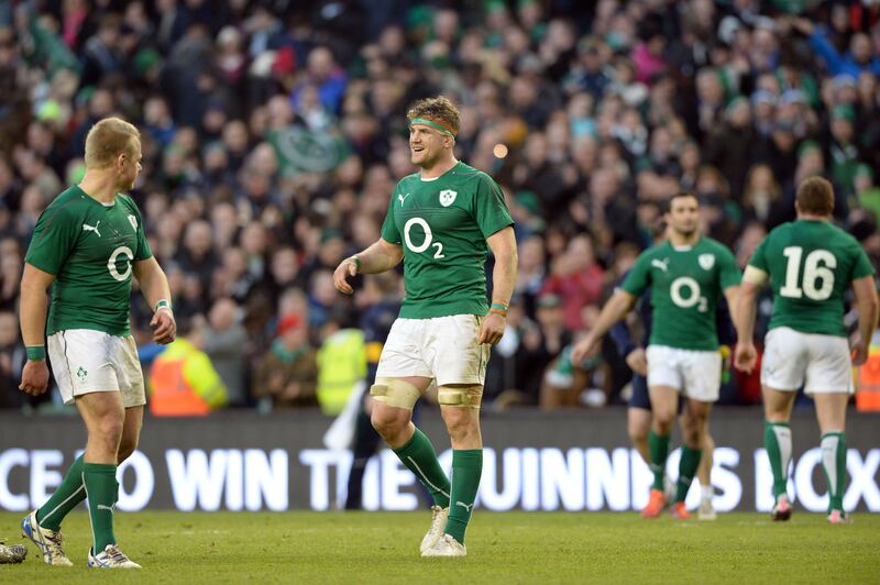 Jamie Heaslip, at the final whistle after beating Scotland in the 2014 Six Nations. Photograph: Eric Luke