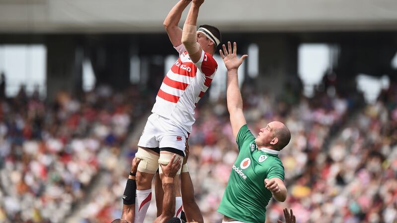 Luke Thompson of Japan in action against Ireland’s Devin Toner during international between Japan and Ireland at Ajinomoto Stadium in June 2017 in Tokyo, Japan. Photograph: Matt Roberts/Getty Images