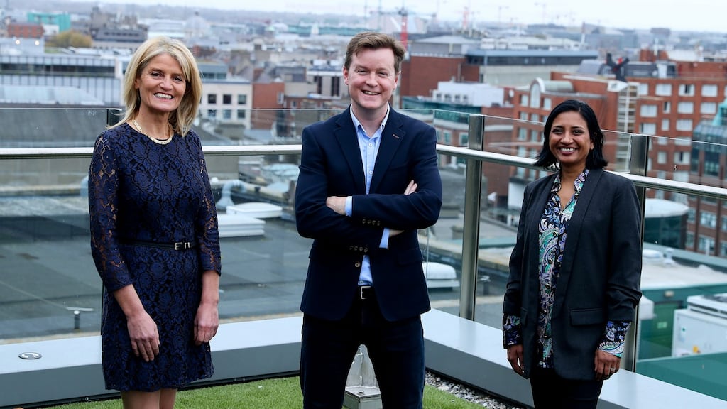 Greenhouse Software’s Colm O’Cuinneain and Renu Jhugaroo with the IDA’s Mary Buckley (left): The new positions will bring the company’s total headcount in Ireland to 160 over the next two years. Photograph: Maxwells