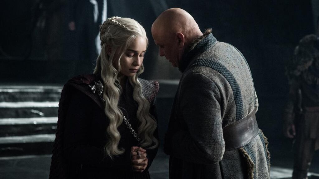 Passing the Starbuck: Emilia Clarke and Conleth Hill in Game of Thrones. Photograph: Helen Sloan/HBO/Sky