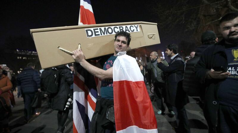Pro-Brexit supporters in Westminster, London. Photograph: Yui Mok/PA Wire