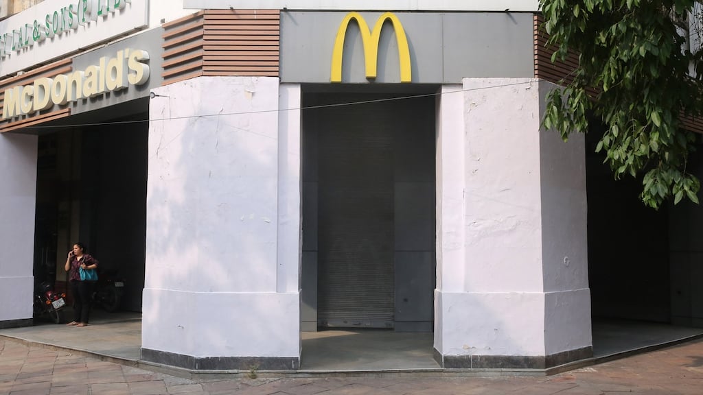 A closed McDonald’s outlet in Janpath, New Delhi. All McDonald’s branches in north and east India are to be closed in early September 2017. Photograph: Rajat Gupta/EPA
