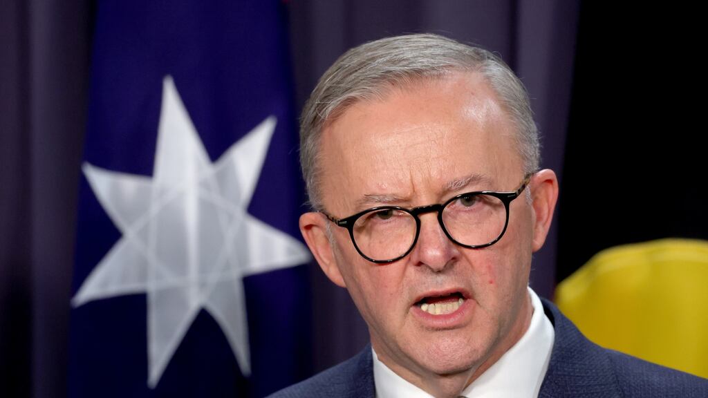 Australian prime minister Anthony Albanese speaks during a press conference at Parliament House in Canberra. Photogrpah: David Gray/Getty Images