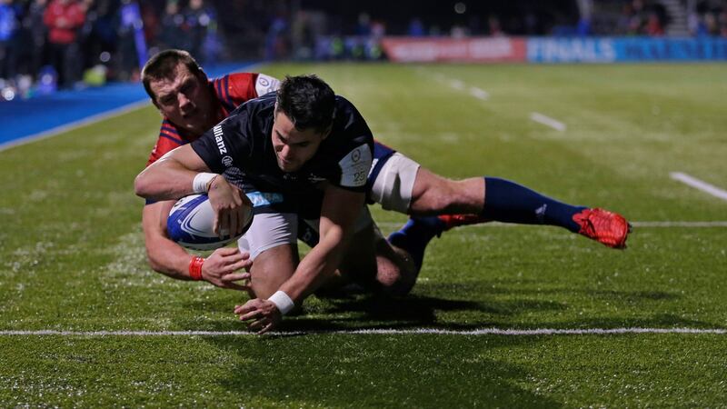 Sean Maitland of Saracens scores his side’s first try despite the efforts of CJ Stander. Photo: Henry Browne/Getty Images