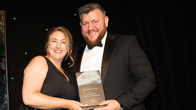 Joanne Gilson, head of Accountants Division – Ireland, Sage, presents the Accountant of the Year award to John Hannaway, HCA Chartered Accountants.