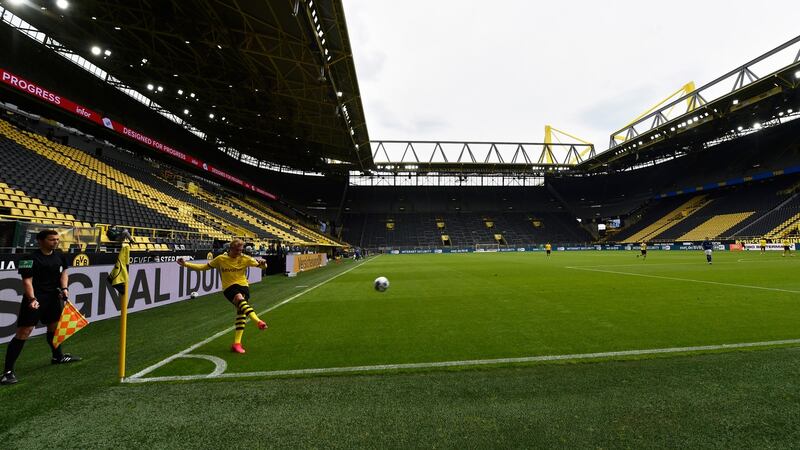 An empty Signal Iduna Park during the match. Photo: Martin Meissner/Pool via Getty Images