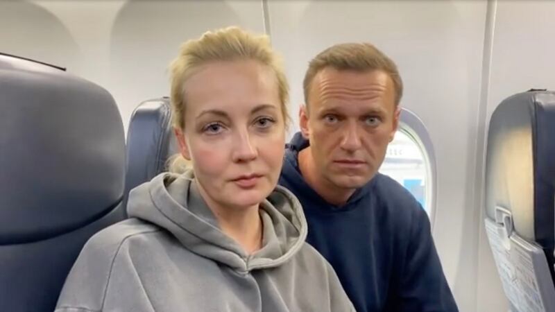 Yulia Navalnaya and Alexei Navalny before their flight to Russia from Berlin in 2021. Navalny was arrested upon their arrival. Photograph: Alexi Navalnaya Instagram/EPA