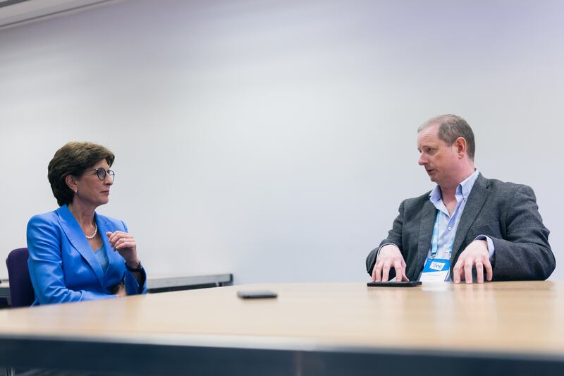 Ilka Hosrtmeier being interviewed by Neil Briscoe.