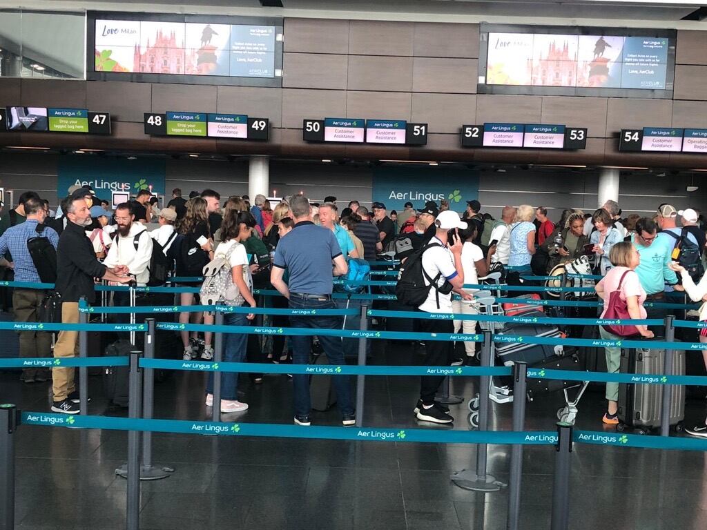 Passengers in Dublin Airport on Wednesday morning, the first day of Aer Lingus pilots' industrial action. Photograph: Barry O'Halloran