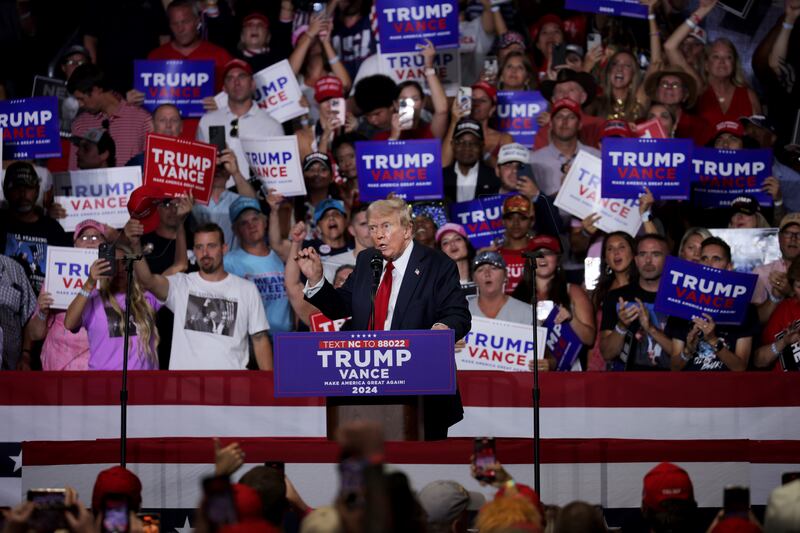 Donald Trump addesses supporters at his rally in Charlotte, North Carolina, on Wednesday. Photograph: Travis Dove/Bloomberg