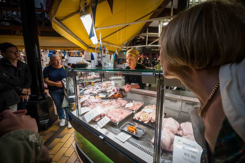 Gwyneth Landon of O’Sullivan’s Poultry at the English Market chats to visitors.