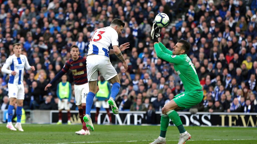 Pascal Gross of Brighton & Hove Albion beats Martin Dubravka of Newcastle United as he scores his team’s first goal during the Premier League match at American Express Community Stadium. Photo: Henry Browne/Getty Images