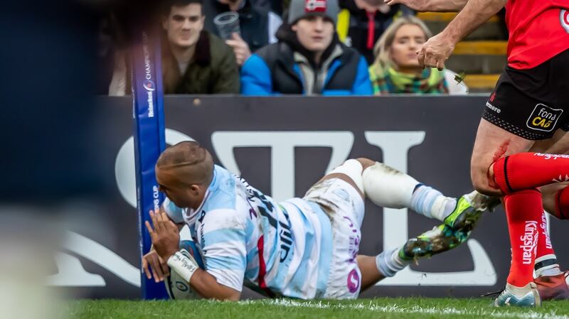 Simon Zebo goes over in the corner. Photograph: Morgan Treacy/Inpho