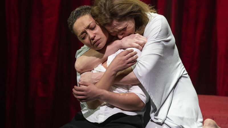Ruth Negga as Hamlet and Fiona Bell as Gertrude in Hamlet at St Ann’s Workshop in Brooklyn, New York in January 2020. Photograph: Sara Krulwich/New York Times