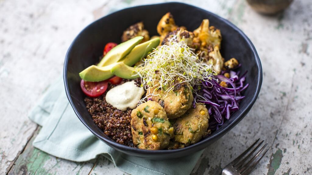 Roast cauliflower and falafel bowl