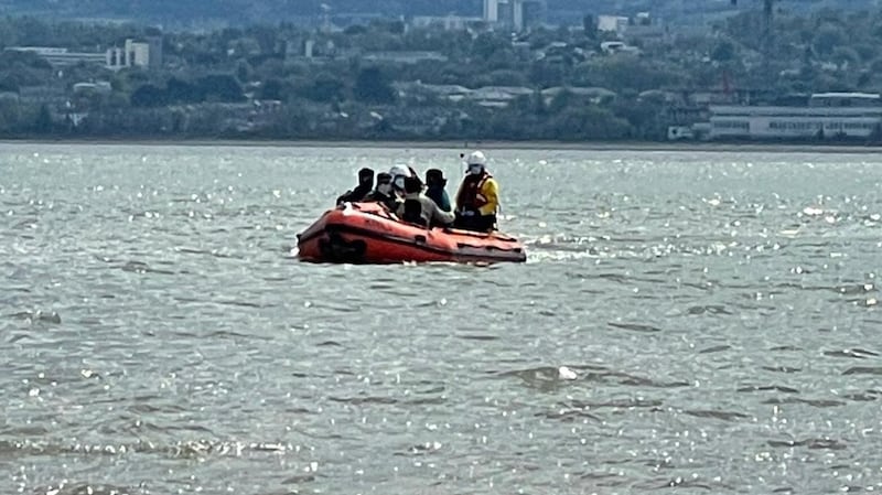RNLI Dún Laoghaire sent an inshore lifeboat to Sandymount to assist the men. Photograph: RNLI Dún Laoghaire Lifeboat Station/Twitter