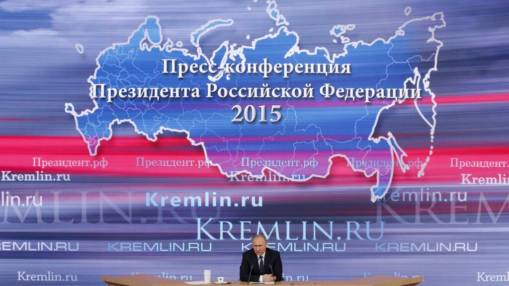 Russian president Vladimir Putin was typically bullish at his annual end-of-year news conference in Moscow. Photograph: Maxim Zmeyev/Reuters