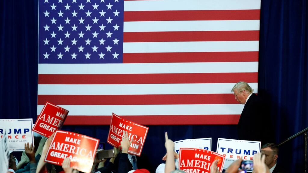 Republican presidential candidate Donald Trump after speaking at a rally on Monday in Leesburg, Virginia. Photograph: Alex Brandon/AP