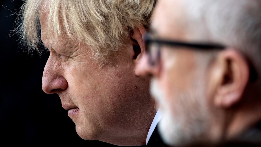 British prime minister Boris Johnson and Labour leader Jeremy Corbyn. Johnson has maintained his personal lead over Corbyn, who remains unpopular, particularly among older voters in the midlands and the north of England. Photograph: Leon Neal/Getty Images