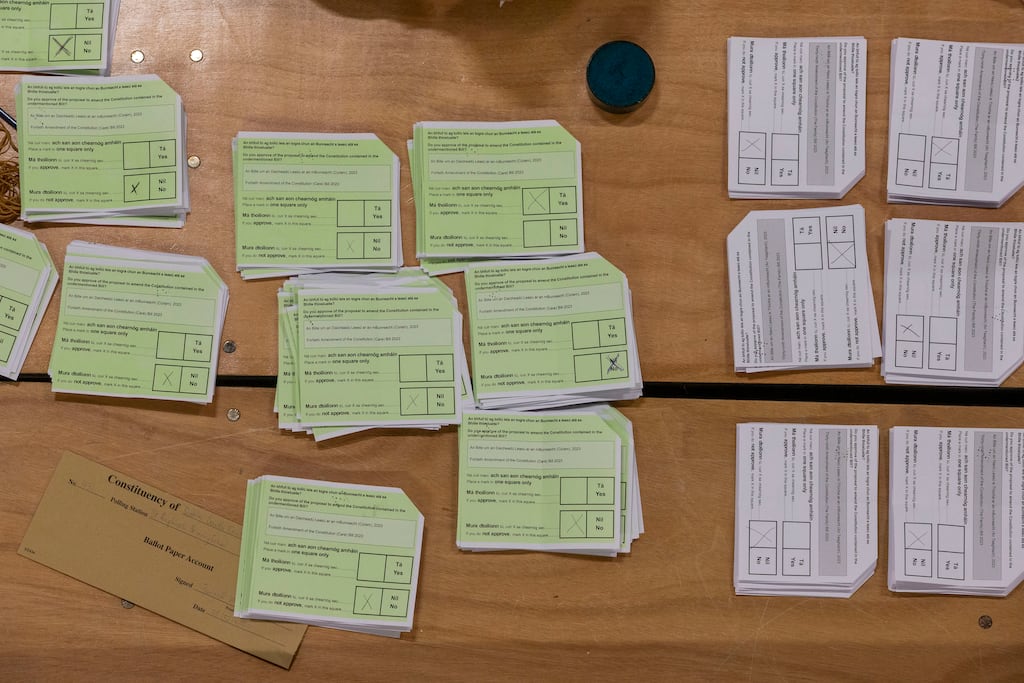 It quickly became clear as ballot boxes opened on Saturday morning that the proposed constitutional amendments on care and family would be defeated. Photograph: Tom Honan
