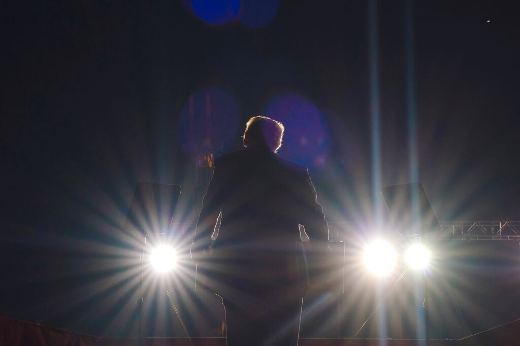 Former president Donald Trump at a rally in Waukesha, Wisconsin, on Friday. Photograph: Jamie Kelter Davis/New York Times