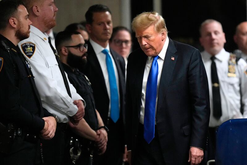 Former US president Donald Trump walks to speak to the press after he was convicted in his criminal trial at Manhattan Criminal Court in New York City. Photorgraph: Seth Wenig/AFP via Getty Images