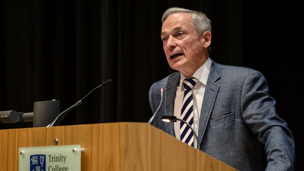 Minister for Education and Skills Richard Bruton speaks at a symposium on international collaborations in Trinity College Dublin. Photograph: Seb Daly/Sportsfile