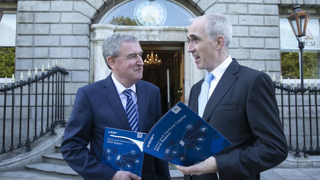 Kevin Sherry, executive director of Enterprise Ireland, and Neil McGowan, chairman of the Irish Venture Capital Association, at the publication of Enterprise Ireland’s Seed and Venture Capital 2018 report. Photograph: Orla Murray