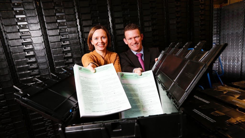 Deirdre Walsh, head statistician at the CSO, and Padraig Dalton, director general of the CSO, following the announcement that recruitment of enumerators for the 2016 census is to begin on Tuesday morning at 9am. Photograph: Conor McCabe Photography