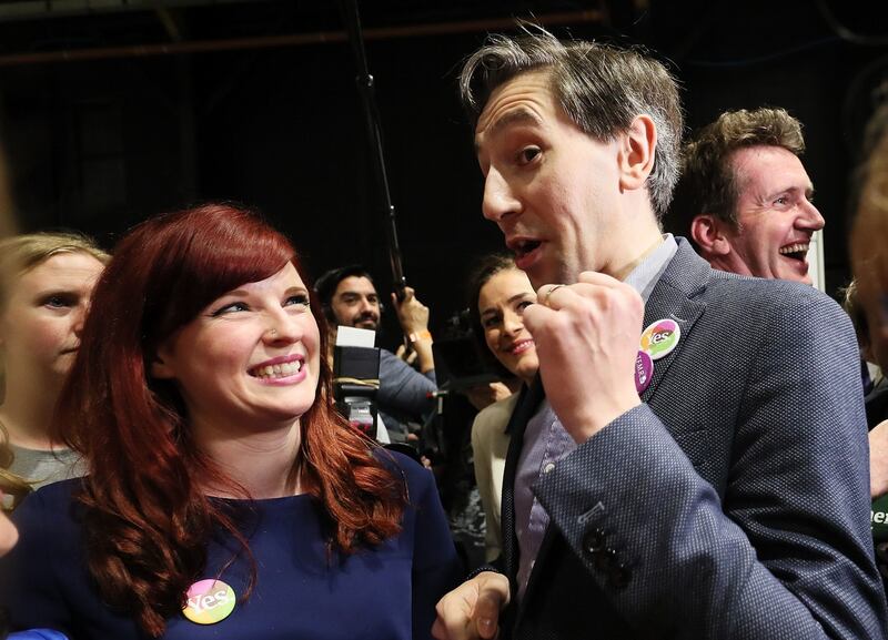 Minister for Health Simon Harris celebrates on arrival at the count centre in Dublin's RDS. Photograph: Brian Lawless/PA Wire