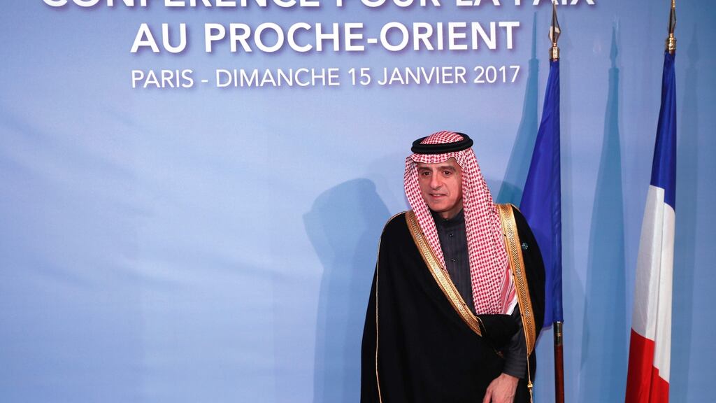 Saudi foreign minister Adel al-Jubeir arrives for the opening of the Mideast peace conference in Paris on Sunday. Photograph: AFP/Getty Images