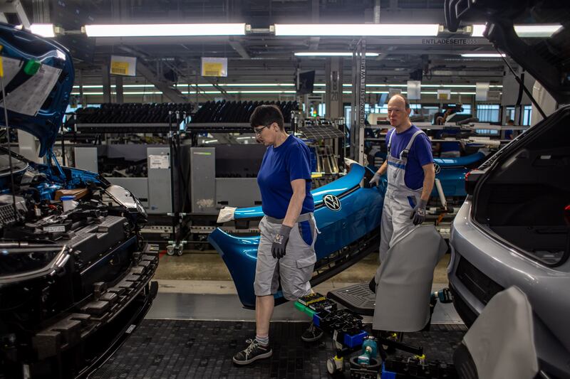 A VW assembly line. The company remains saddled with a legacy business model and higher costs.