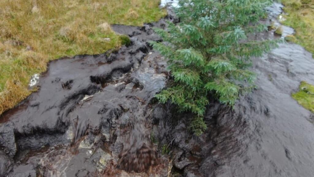 Donegal County Council claims unauthorised works have been carried out at the site of a wind farm development where a “significant bog slide” (above) occurred in November 2020. Photograph: Sarah Conaghan