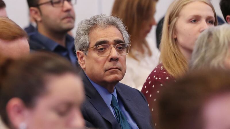 Former deputy director of the IMF Ajai Chopra listens as Taoiseach Leo Varadkar gives a Foreign Policy speech at the Brookings Institute in Washington DC. Photograph: Niall Carson/PA Wire