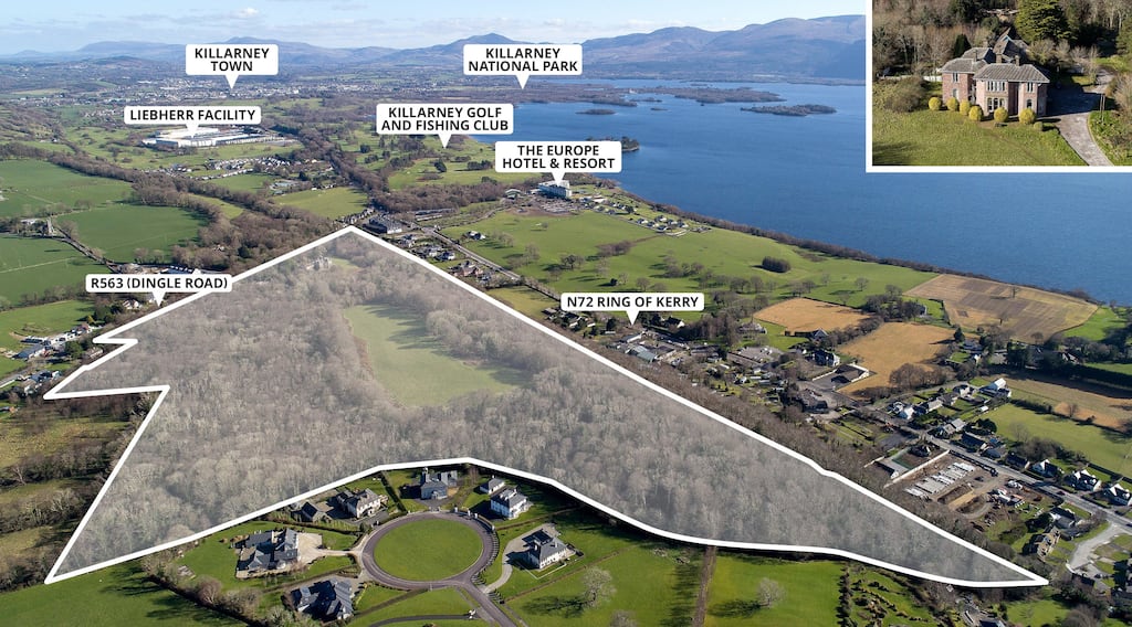 An aerial view of Aghadoe House and its grounds in Fossa, Co Kerry