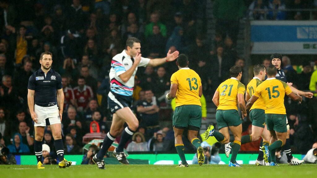 World Rugby have said Craig Joubert’s decision to award Australia a penalty at the end of their World Cup quarter-final against Scotland. Photograph: Inpho