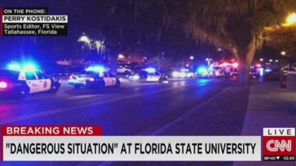 Emergency vehicles respond to the shooting at Florida State University. Photograph: CNN via Twitter