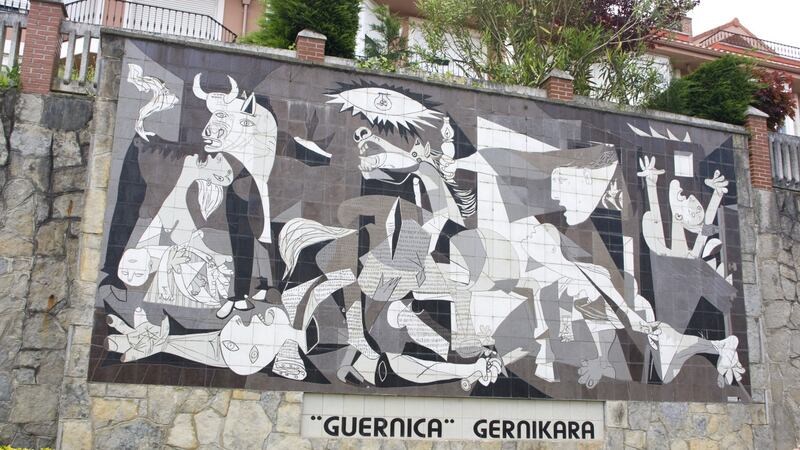 A Picasso mural, depicting the second World War bombing of the Spanish city of Guernica