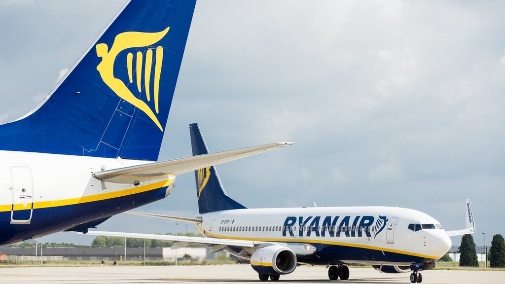 Ryanair aircraft on the tarmac of Charleroi Airport in Belgium. Photograph: Stephanie Lecocq/EPA