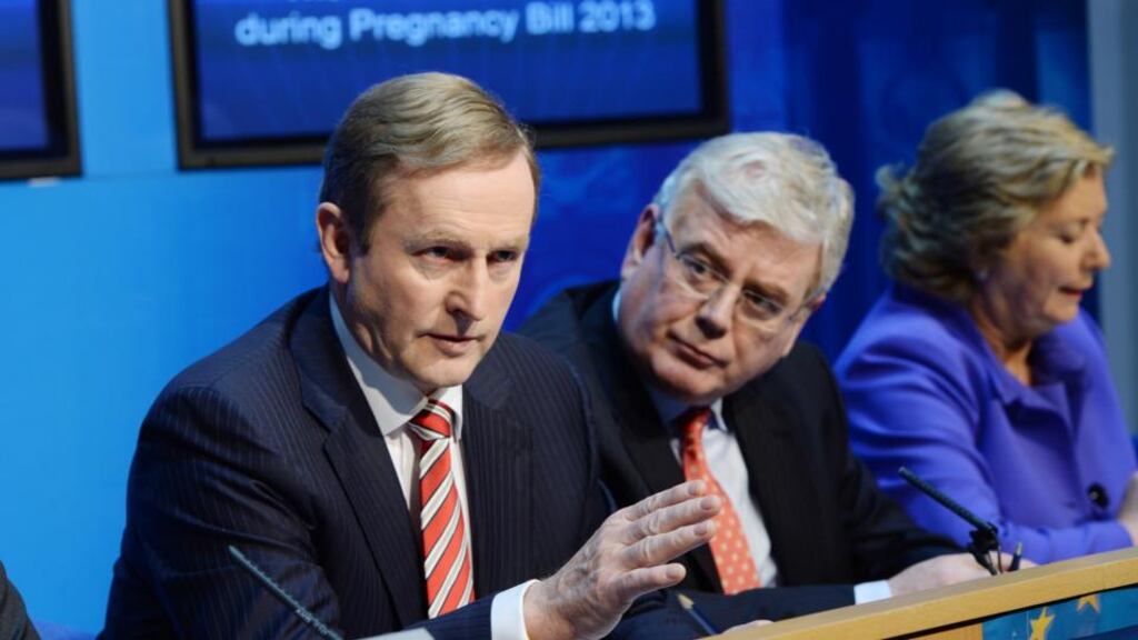 Taoiseach Enda Kenny, Tánaiste Eamon Gilmore and Minsiter for Children Frances Fitzgerald speaking to media after the publication of heads of Bills in the Protection of Life during Pregnancy Bill 2013.Photograph: Alan Betson