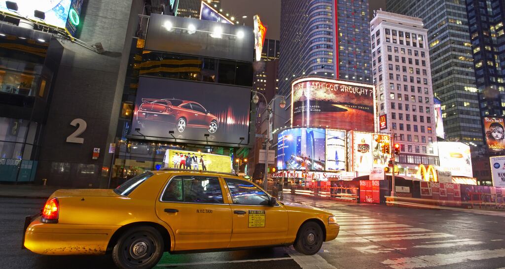 USA, New York, Times Square, yellow taxi cab