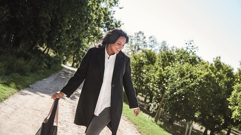 Coat (€95), shirt (€37), jeans (€40) by M&S Collection Curve