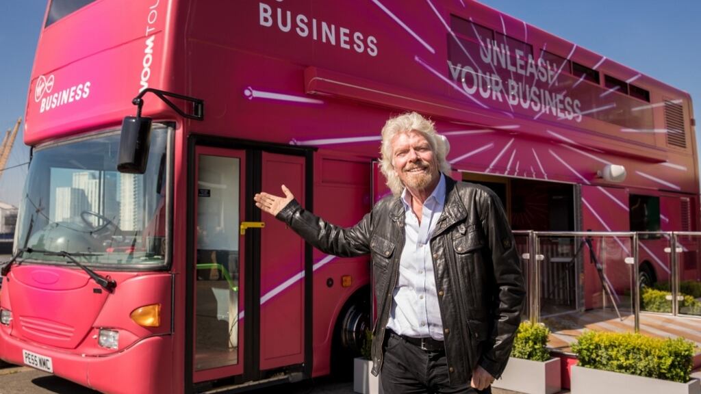 Sir Richard Branson and his Voom bus: a shortlist of six finalists from Ireland and Britain will be selected to pitch their business idea to a panel of experts that includes the Virgin founder