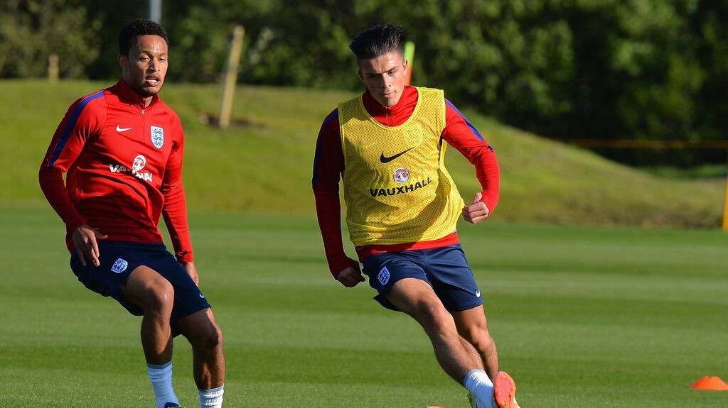 Jack Grealish during an England under-21 training session at St George’s Park in Burton-upon-Trent. Photograph: Tony Marshall/Getty Images