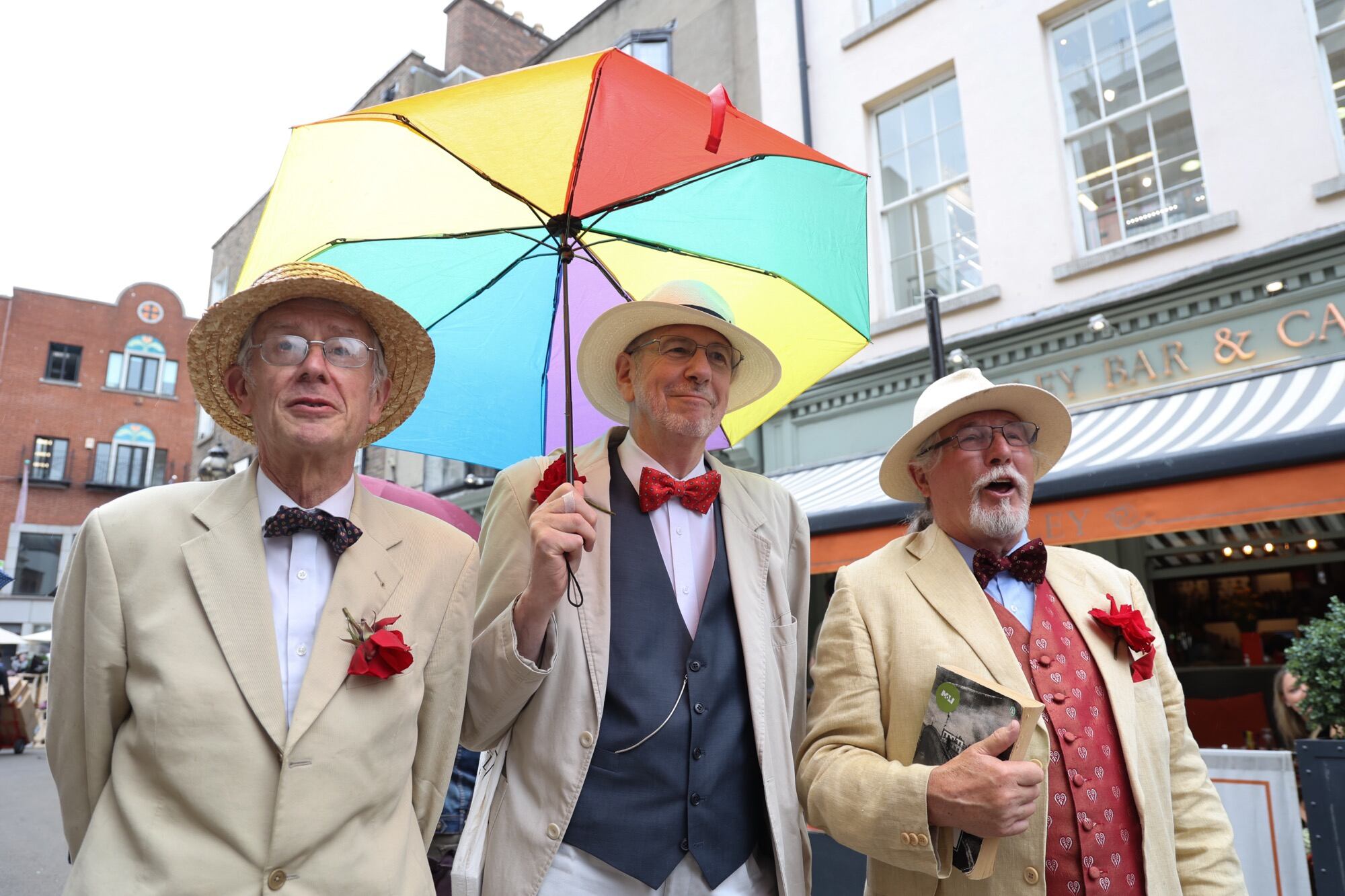 John Dredge, Terence Killeen and Paul Tyrrell on Dublin’s South Ann Street on Bloomsday. Photograph: Nick Bradshaw/The Irish Times